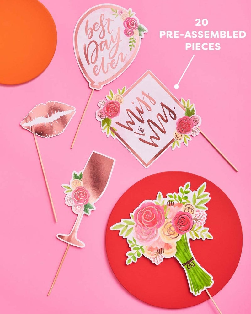 xo, Fetti Bridal Shower, Wedding Photo Booth Props - 20 Pieces, pre-Assembled - Rose Gold Bachelorette Party Decorations, Bride to Be, Miss to Mrs - Image 4
